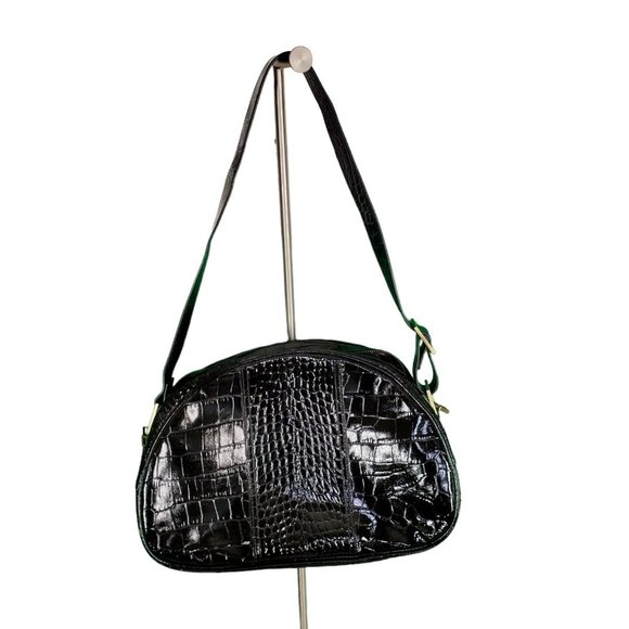 Helen Welsh Black Crocodile Embossed Leather Shoulder Bag W/ Dust Bag $398 NEW - Picture 4 of 10